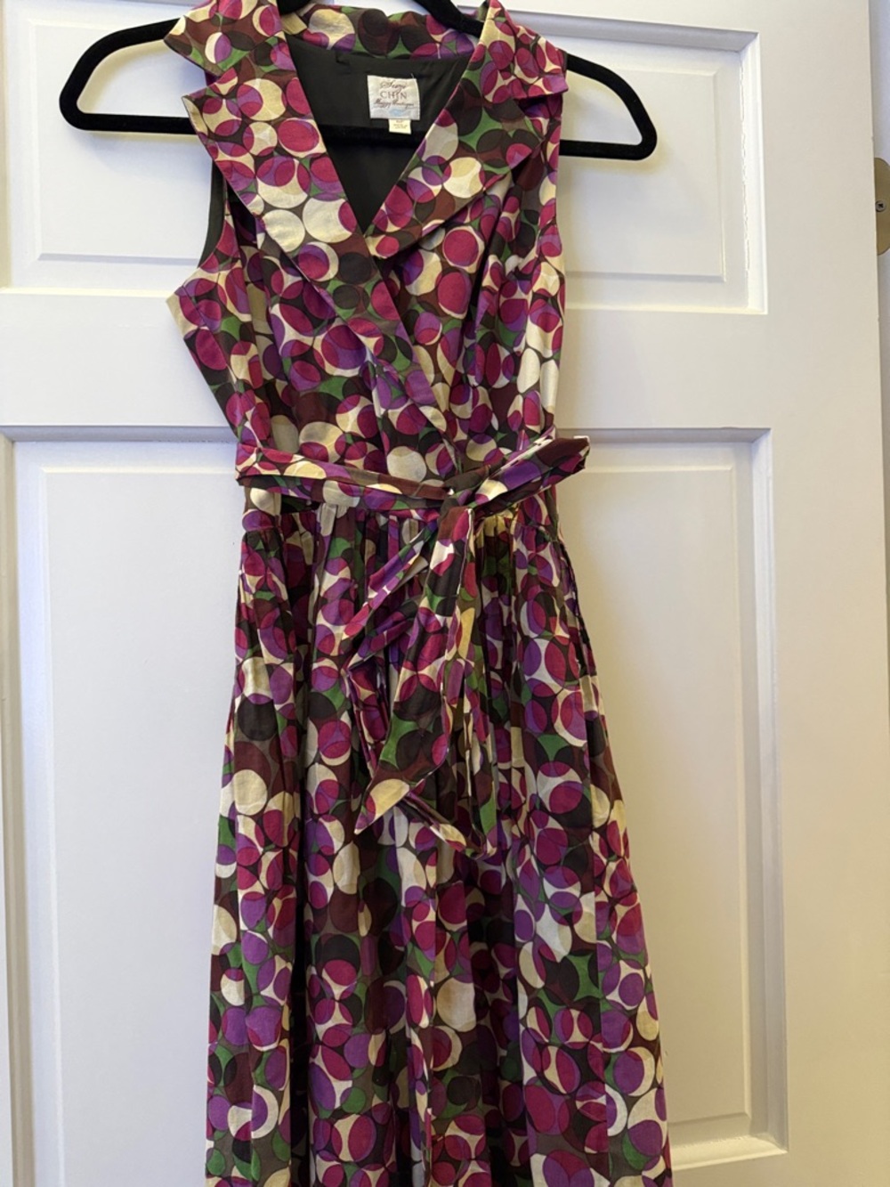 Suzi Chin for Maggy Boutique Purple Geometric Midi Wrap Dress